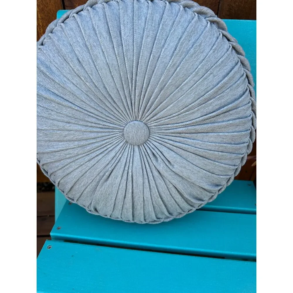 J Queen New York Tufted Round Pleated Decorative Throw Pillow - Soft Gray